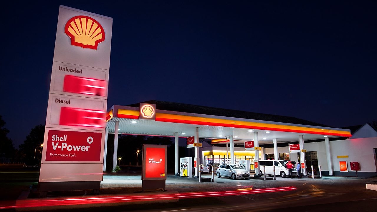 V-Power forecourt at night